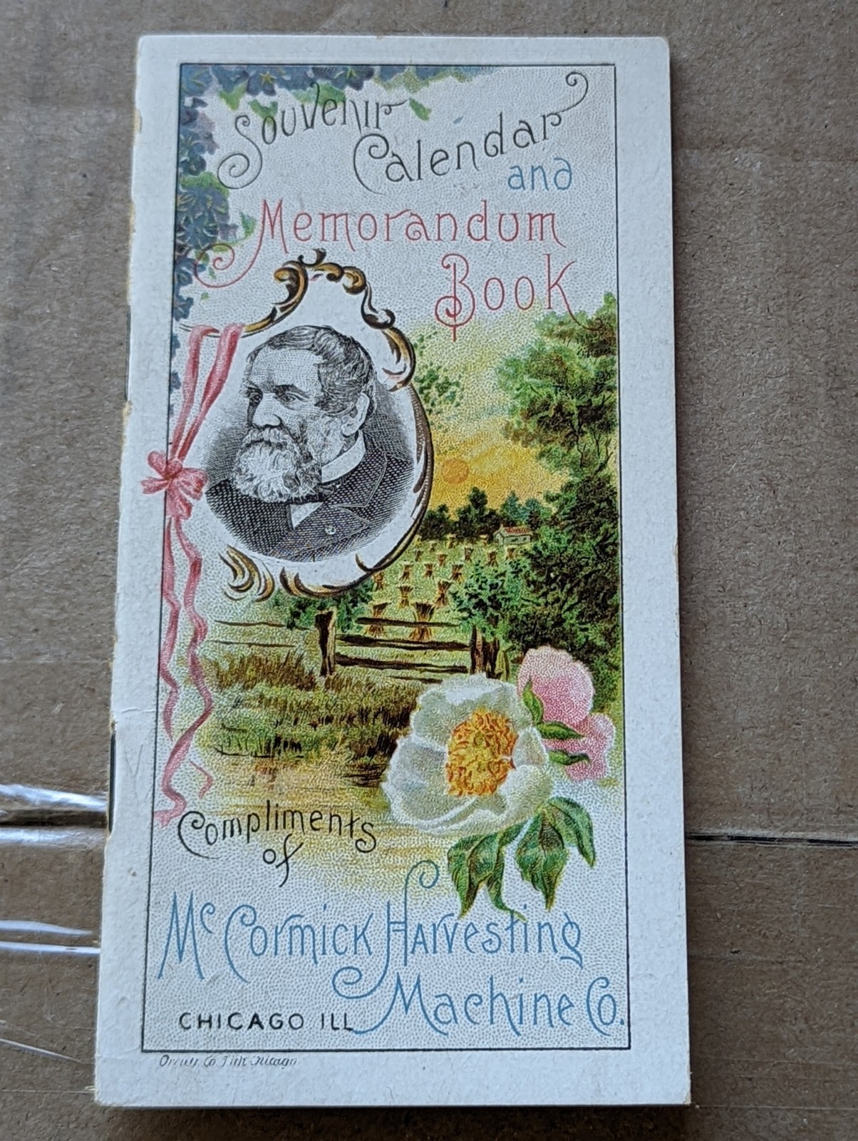 1898 Pocket Calendar Memorandum Advertising Book McCormick Harvesting Machine