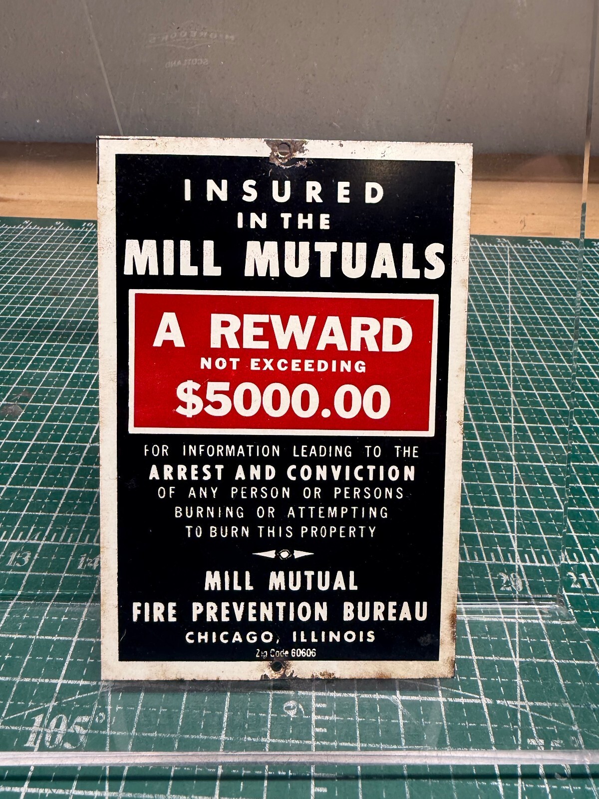Vintage Tin Litho Mill Mutuals Farm Mill Insurance Company Sign