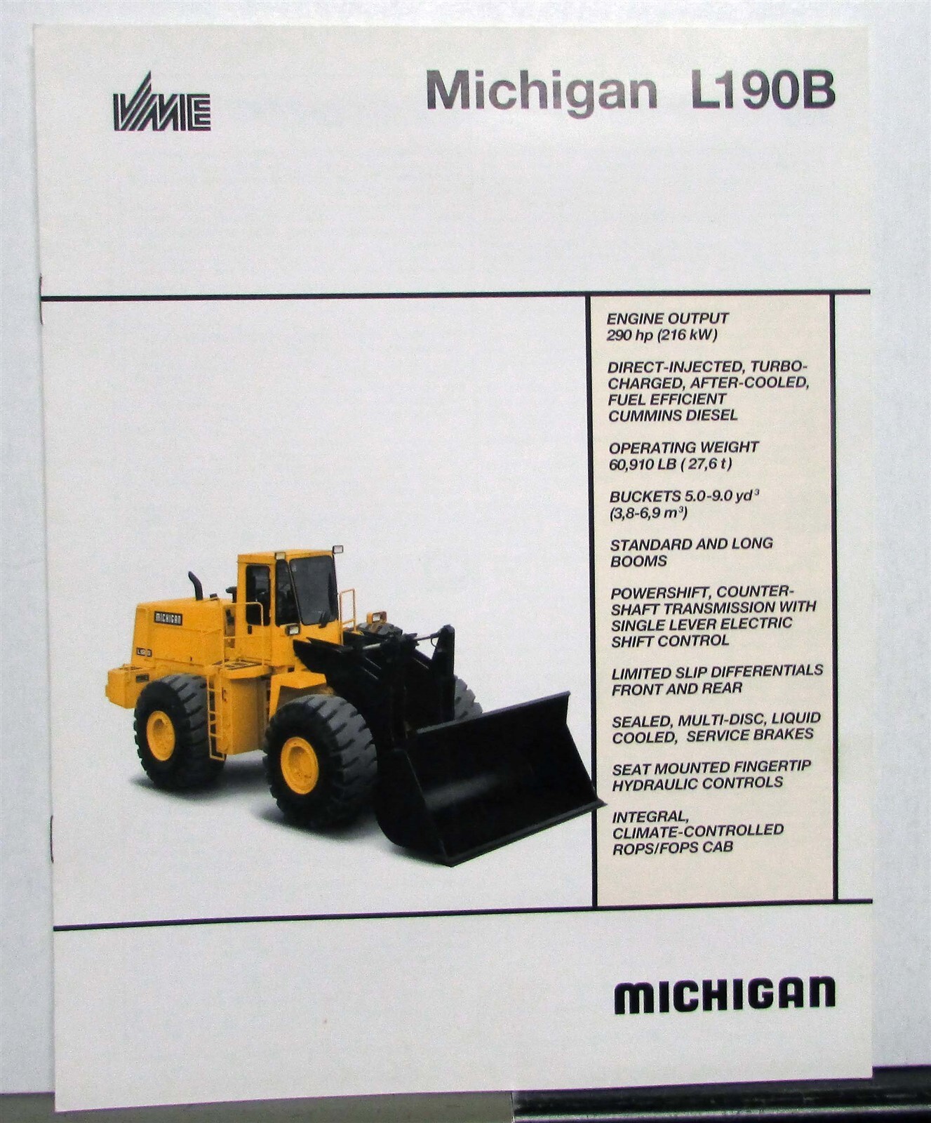 1991 Michigan L190B Loader Specification Construction Sale Brochure