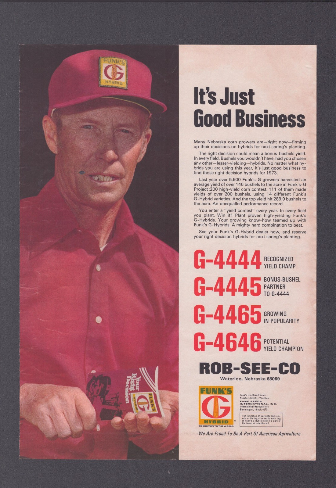 1972 Print Ad Rob-See-Co Waterloo NE Funk&rsquo;s Hybrid G-4444 G-4445 -G-4465 G-4646