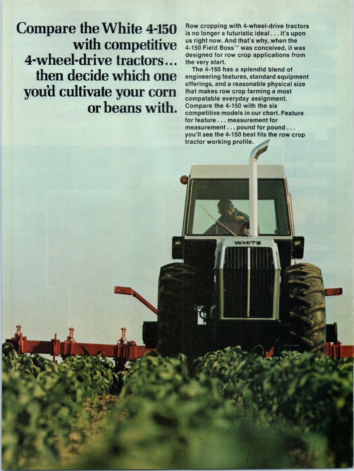 1975 White 4-150 Row Crop Tractor Field Boss Vintage 70&rsquo;s 2-Page Print Ad