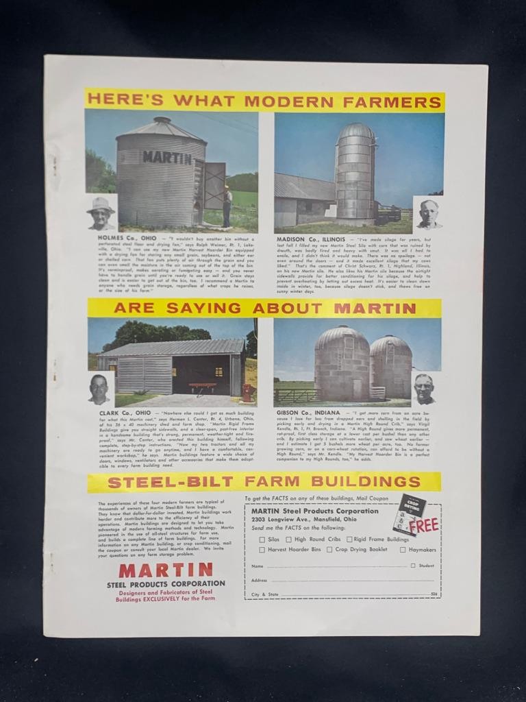 Magazine Ad* – 1956 – Martin Steel Products – Mansfield, OH – Cribs, Silos
