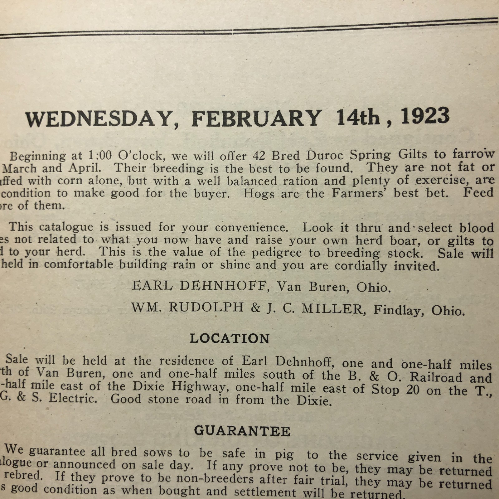 Vintage 1923 45-Duroc-45 Bred Sows Sale Booklet