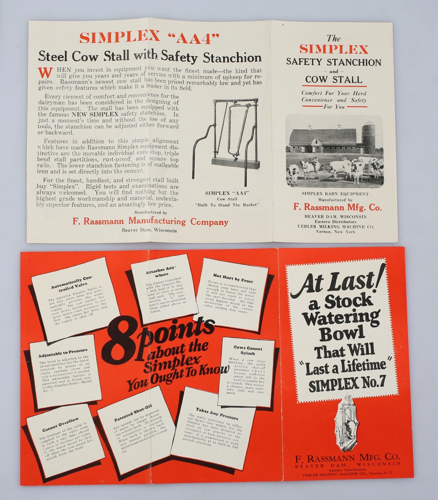 1920s F. Rassman Mfg. Co. Simplex Barn Equipment Catalog Brochures Beaver Dam WI