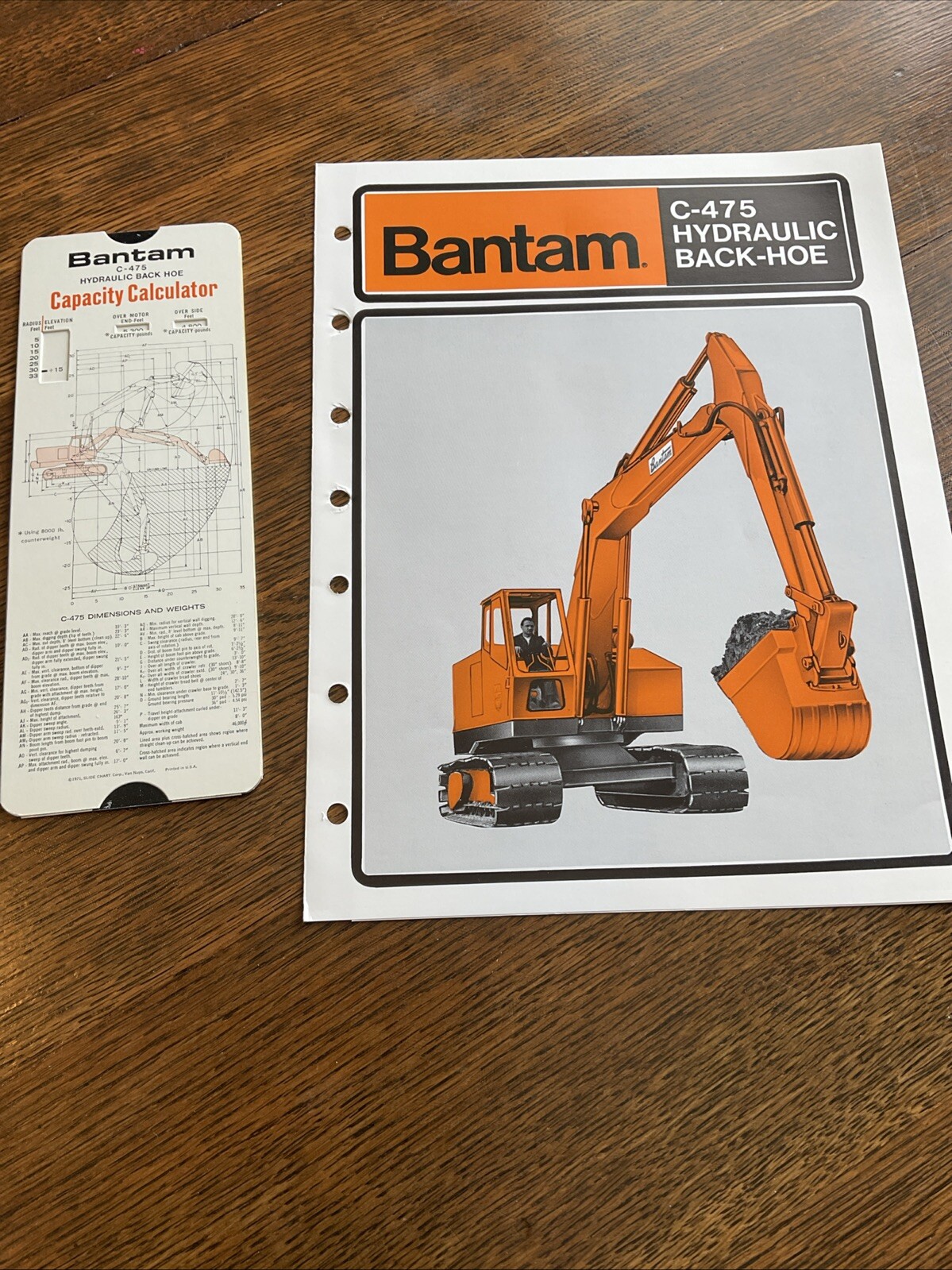 Bantam, C475 Hydraulic Backhoe Excavator Sales Brochure With Capacity Calculator