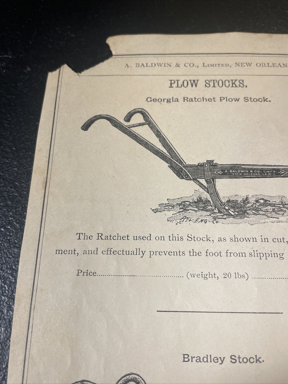 1891 Baldwin Georgia & Bradley Plow Farm Advertising – New Orleans – Louisiana