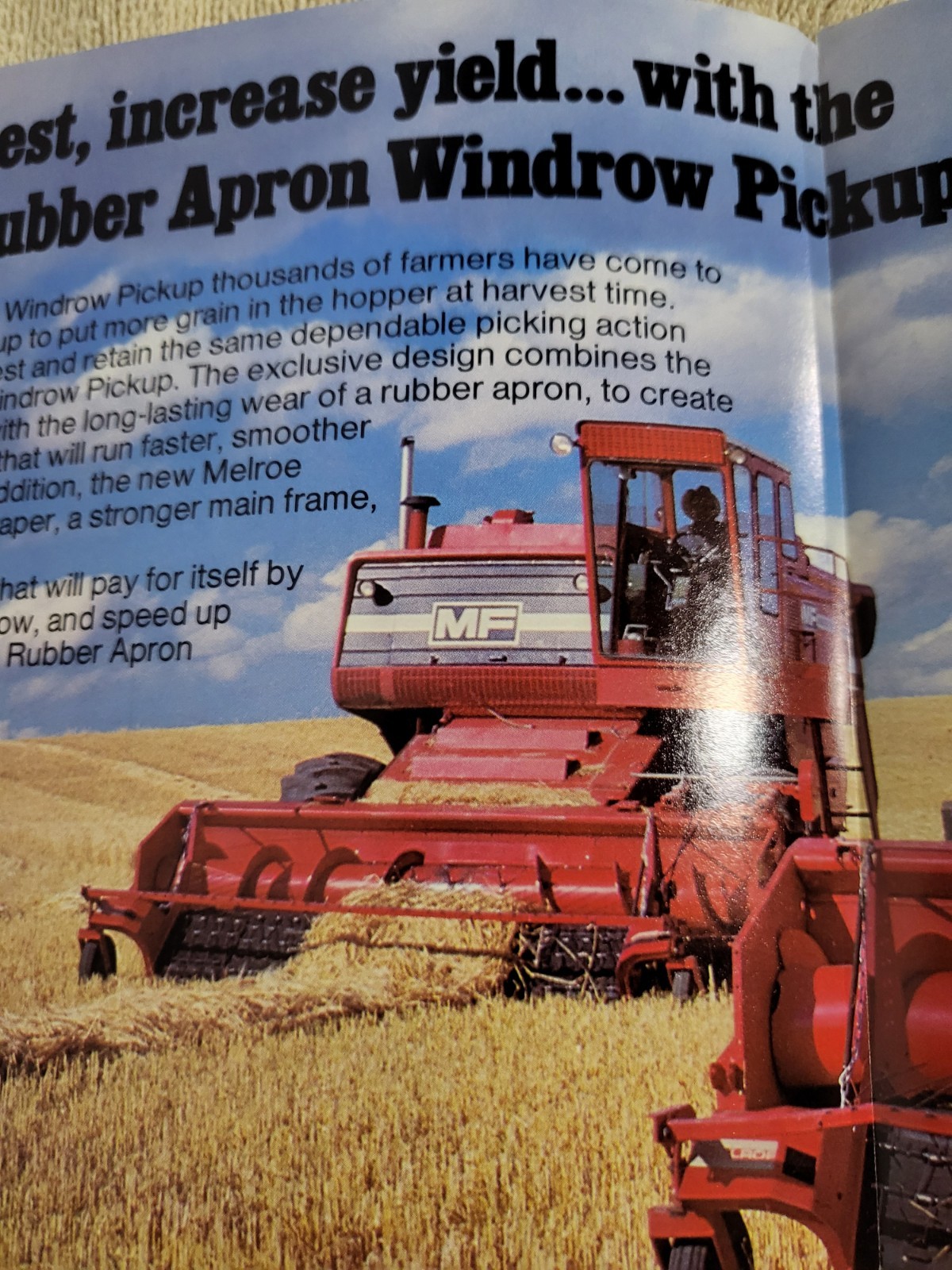 Vintage 1978 Melroe Rubber Apron Windrow Pickup MF Combine Brochure Clark Ag