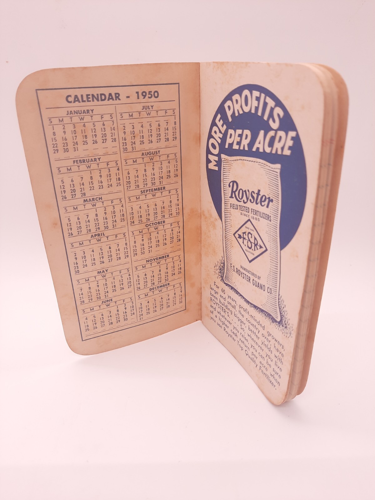1950 Vintage Advertising Royster Guano Co Fertilizer Calendar Memo Book