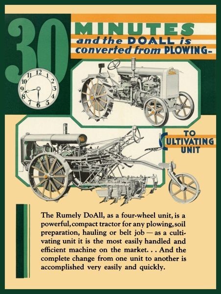 Rumely DoALL Tractor 30 Min. to Cultivating Convert NEW Sign 24×30&Prime; USA STEEL