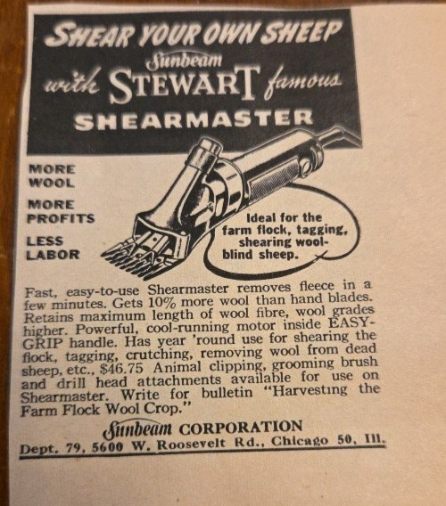 1953 Sunbeam Stewart Shearmaster Shear Own Sheep More Wool Vintage Print Ad