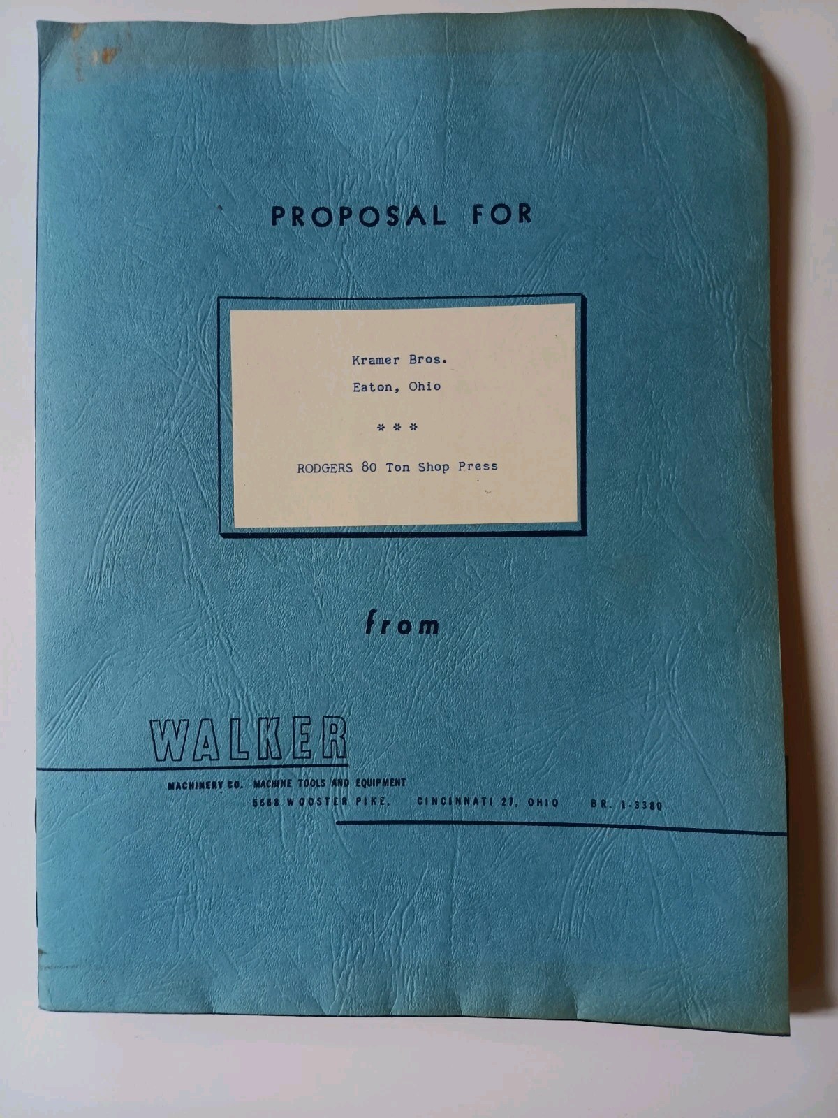 Walker Machinery Co Rodgers 80 TON PRESS Vtg PROPOSAL Advertising Brochures 1958