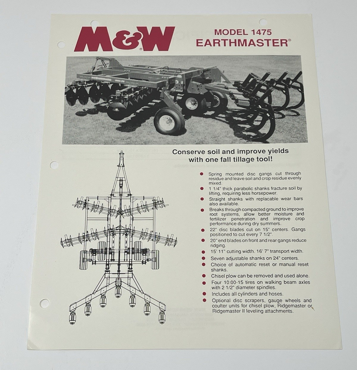 M&W Earthmaster Model 1475 General Specifications Dealer Sales Brochure