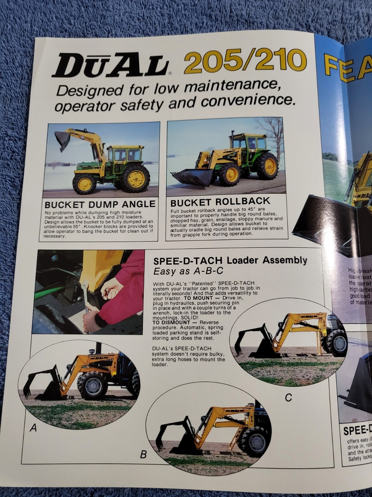 DUAL Model 205 210 Farm Tractor Loaders BROCHURE John Deere Hesston Allis etc.
