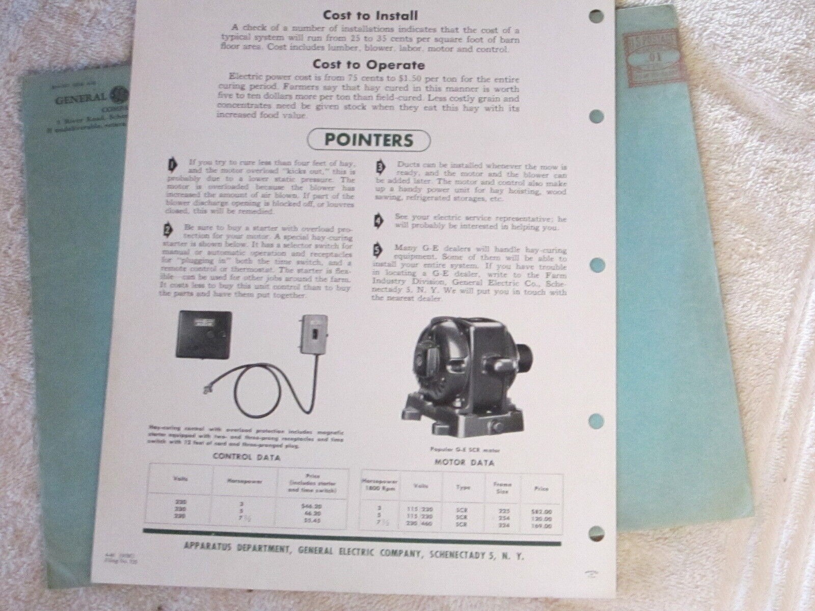 1946 GENERAL ELECTRIC BARN HAY CURING SYSTEMS 4 PAGE BROCHURE WITH ENVELOPE NICE
