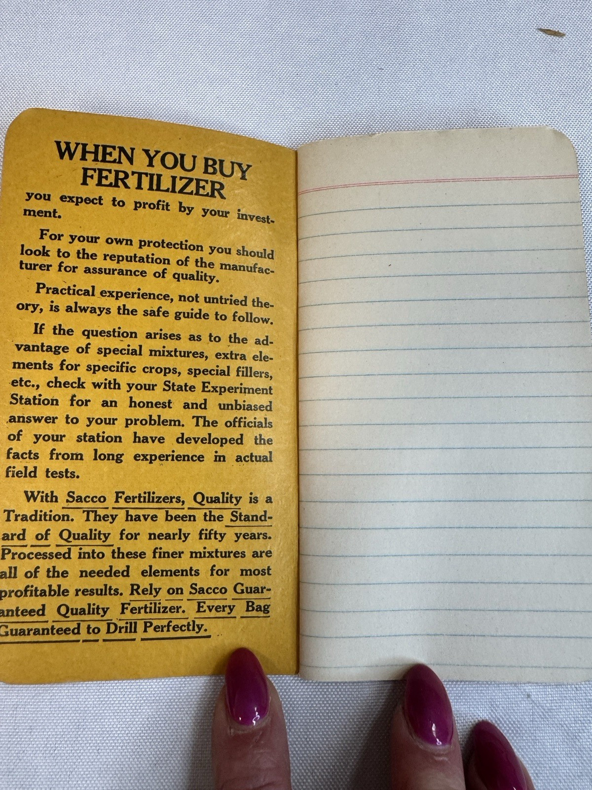Vintage SACCO Fertilizer Iodized V-17 Mineral Feed Pocket Notebook Unused Memo
