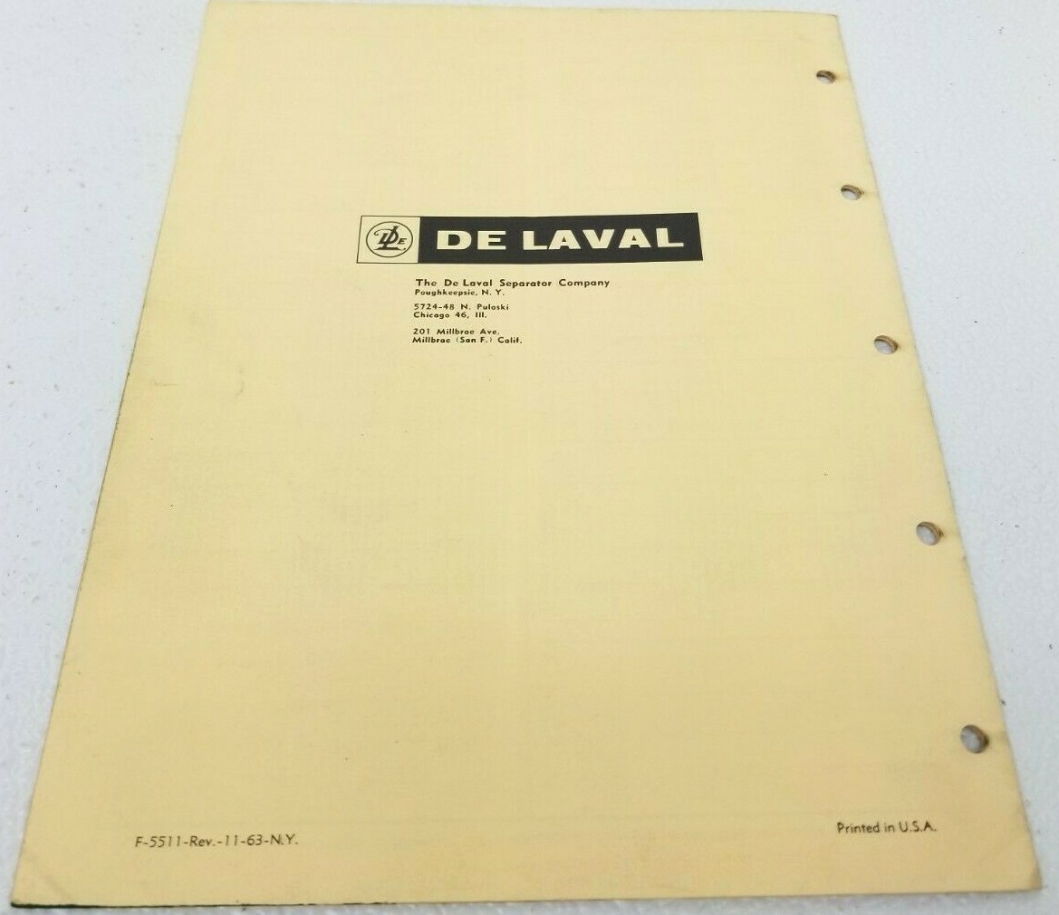 1963 DeLaval PARTS PRICE LIST Milker Water Heater Separator 8.5&Prime;x 11&Prime; Cow Dairy