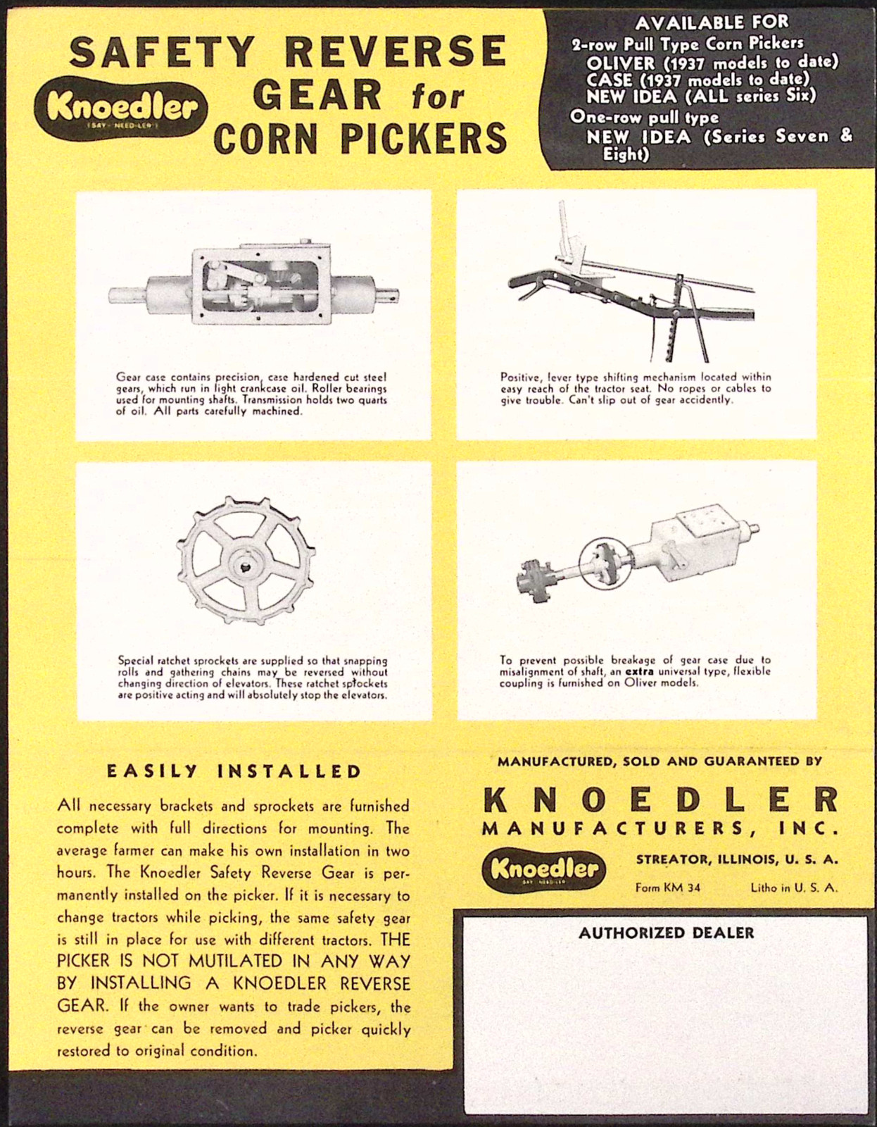 1953 Knoedler Safety Reverse Gear for Corn Pickers Corn Belt Burr Mill Brochure