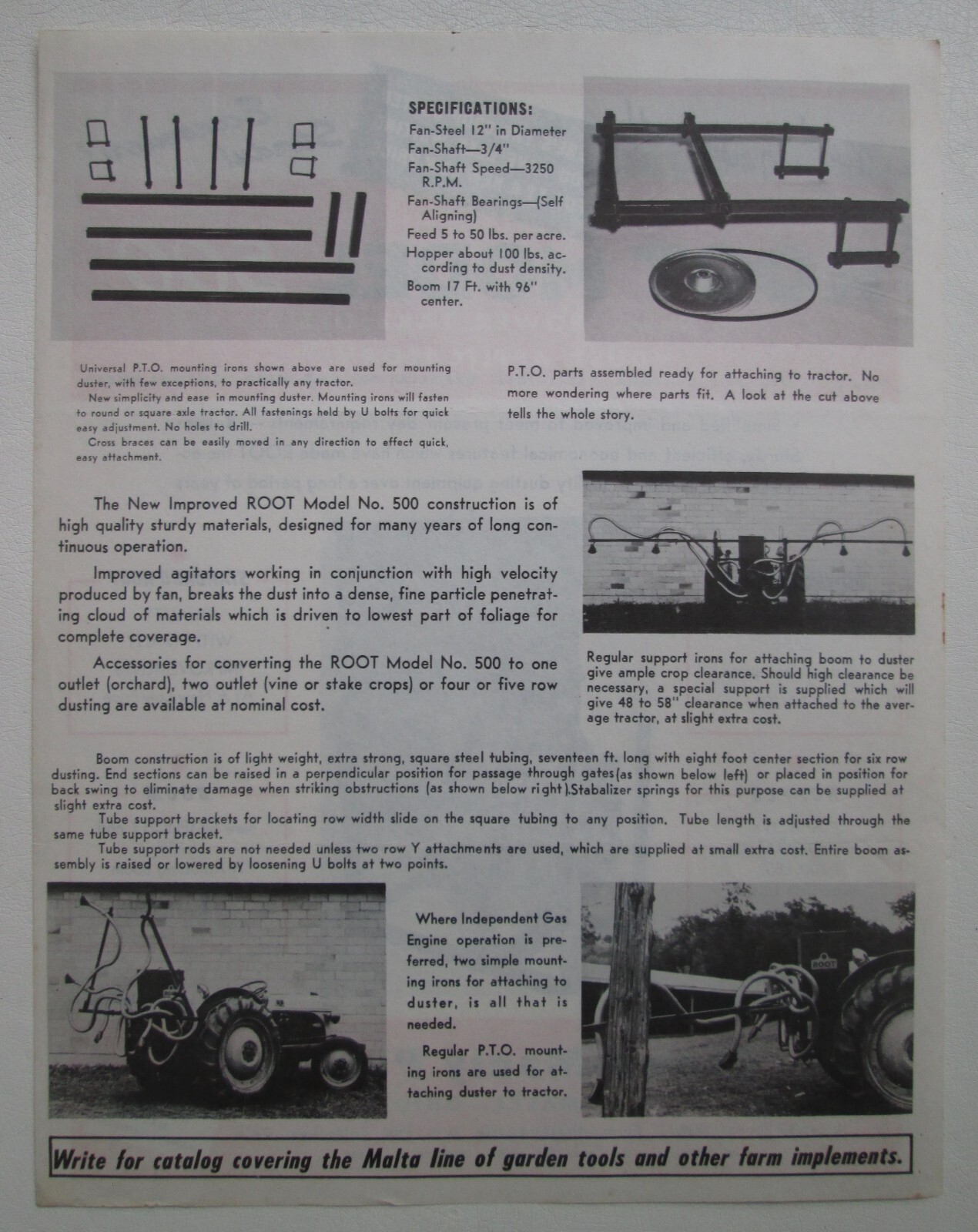 Root Model 500 Illustrated Agriculture Advertising Brown-Manly Plow Co. Malta OH