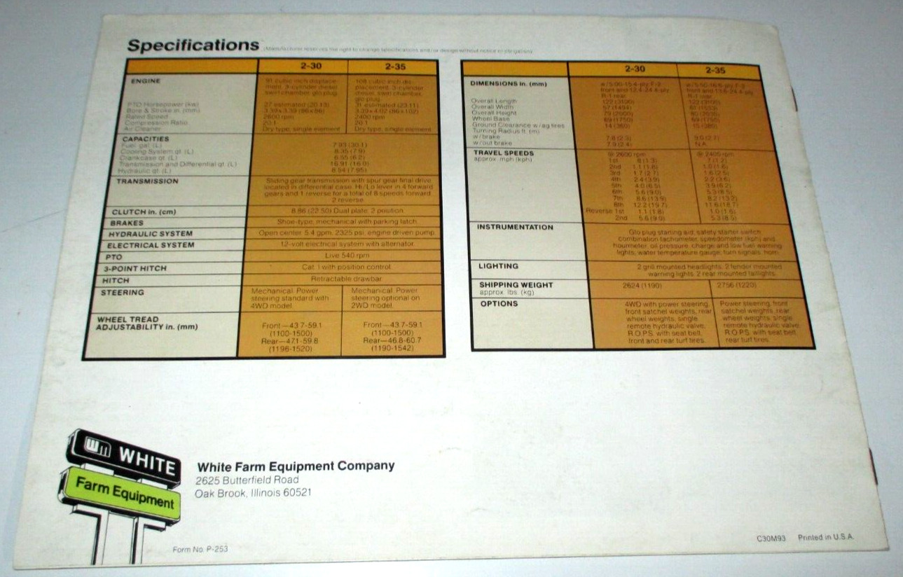 WFE White 2-30 & 2-35 Tractor Sales Brochure Literature Ad Advertising ORIGINAL!