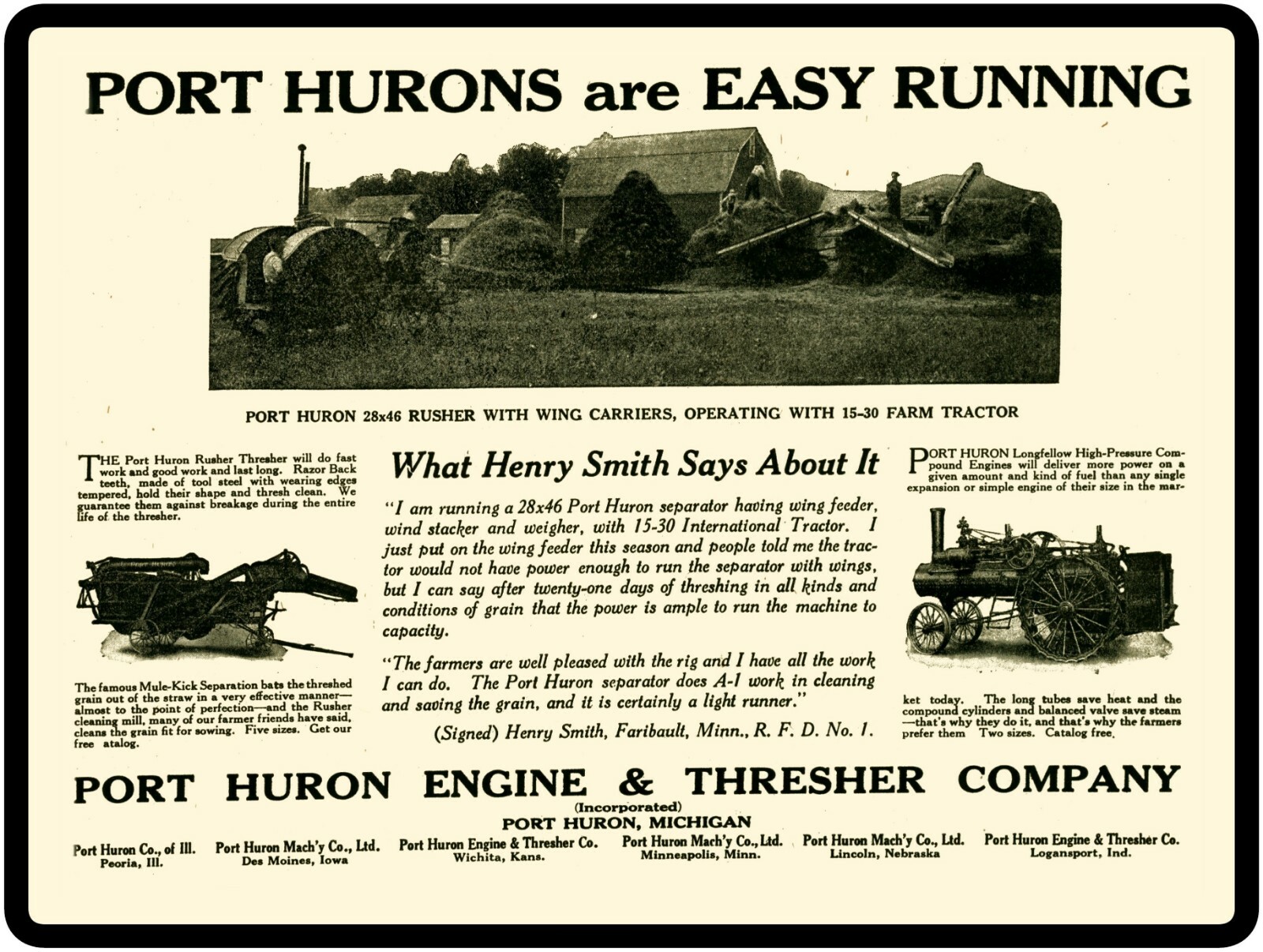 1920 Port Huron Engine & Thresher Co. New Metal Sign: 28-46 Rusher Featured