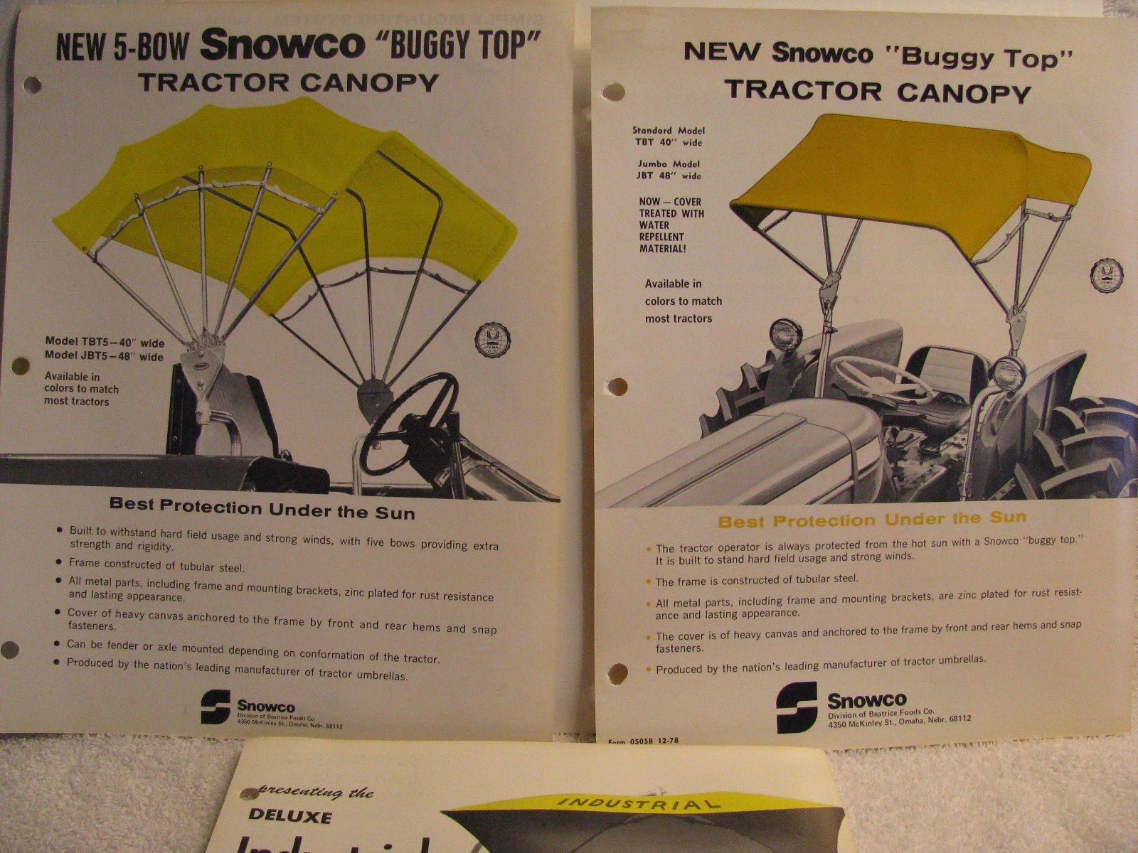 Three 1978-79 SnowCo BuggyTop/Umbrella/Canopy Brochures Deluxe Industrial