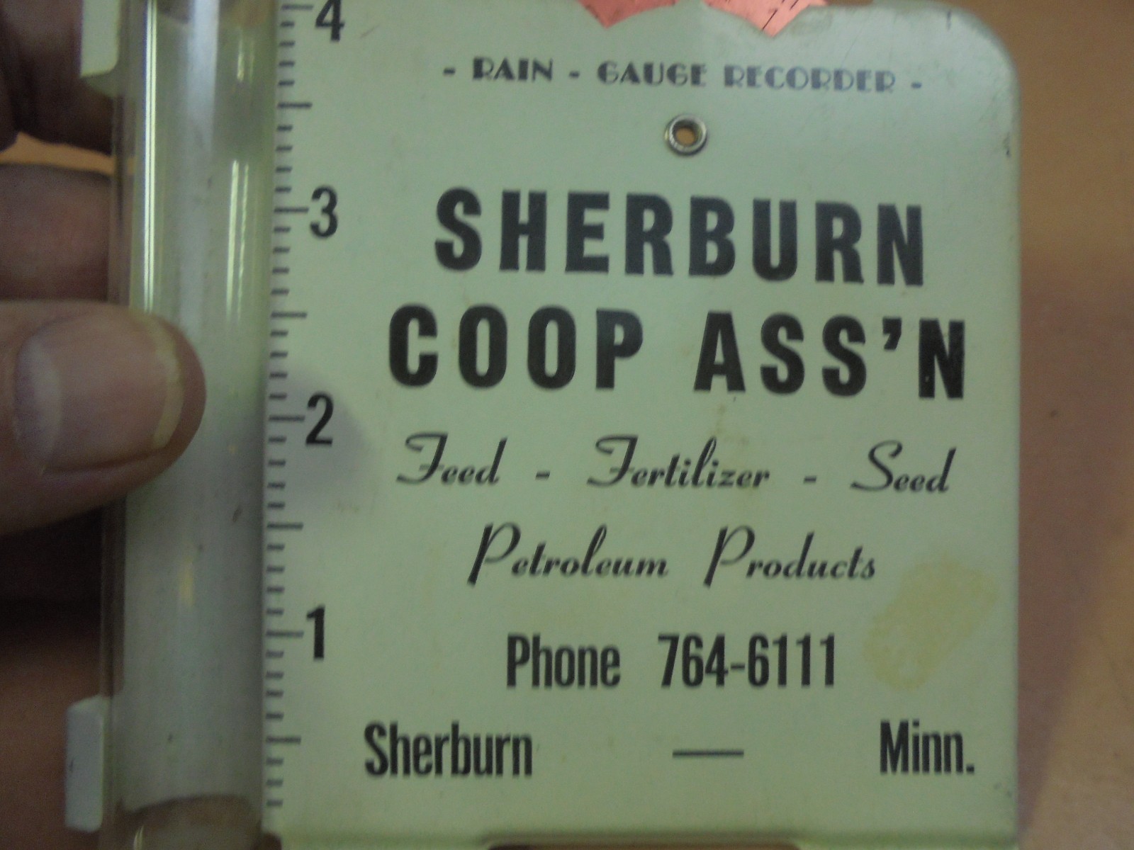 Vintage Sherburn Coop Ass&rsquo;n Rain Gauge Sherburn, Minn.