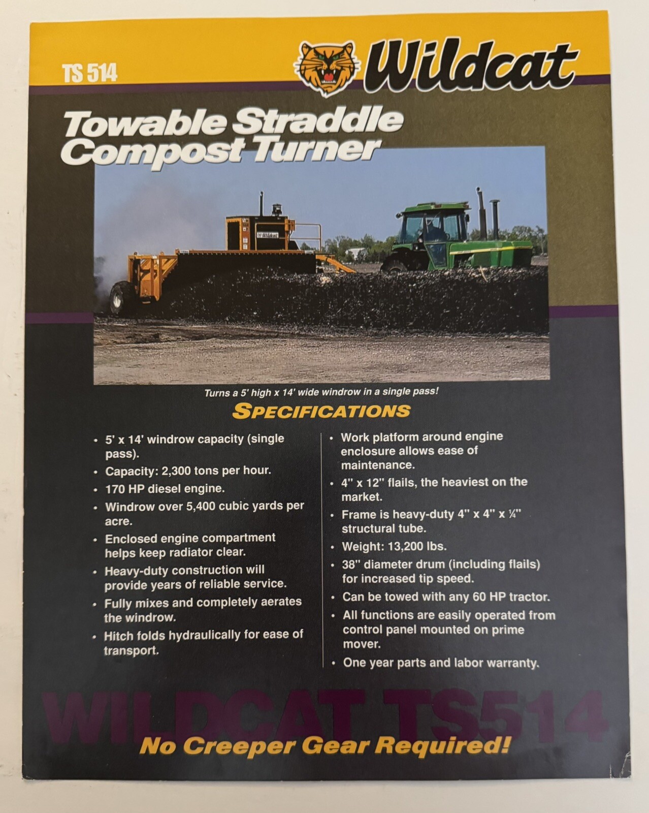 Wildcat 2006 Towable Straddle Compost Turner Dealer Sales Brochure Agriculture