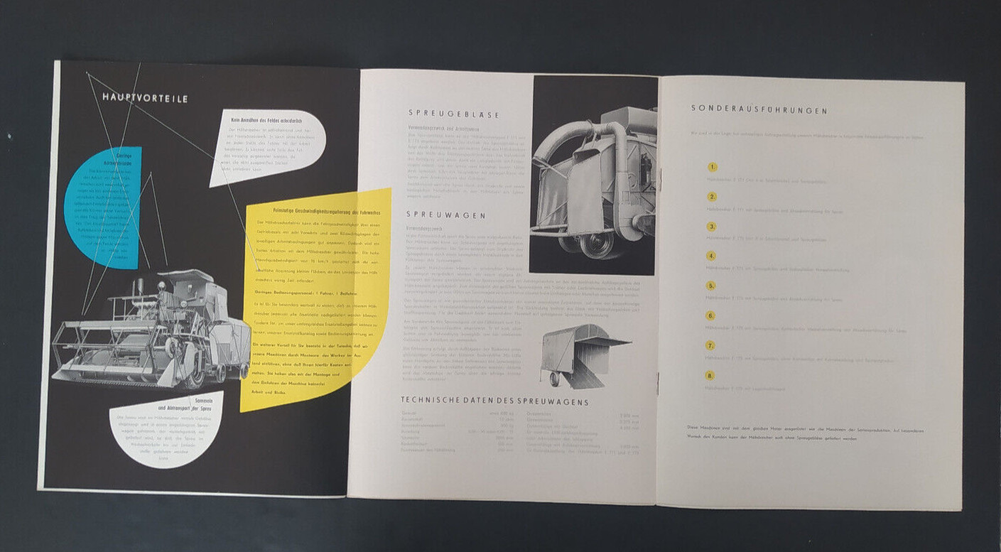 VINTAGE VEB TYPE E 173 COMBINE HARVESTER BROCHURE 1956 DDR ,EAST GERMANY