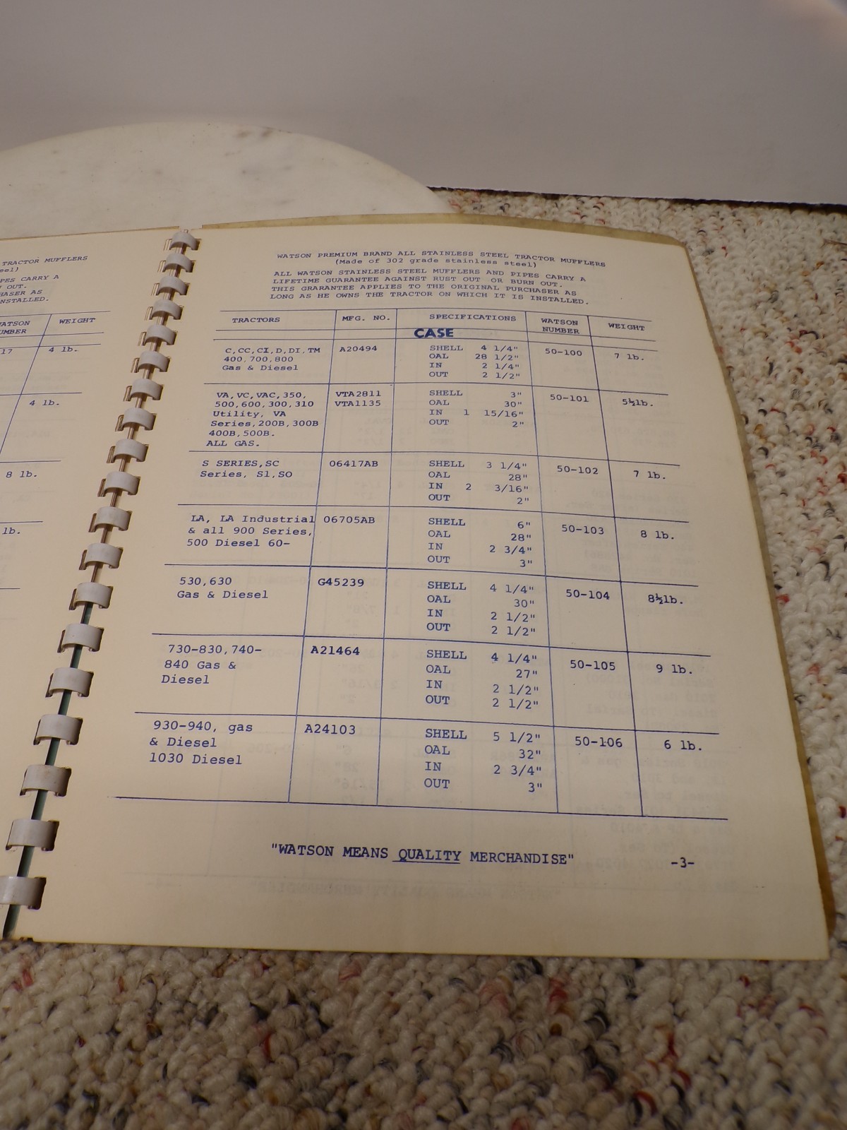 1969 Watson 304 Grade Stainless Steel Tractor Mufflers Catalog East Prairie MO