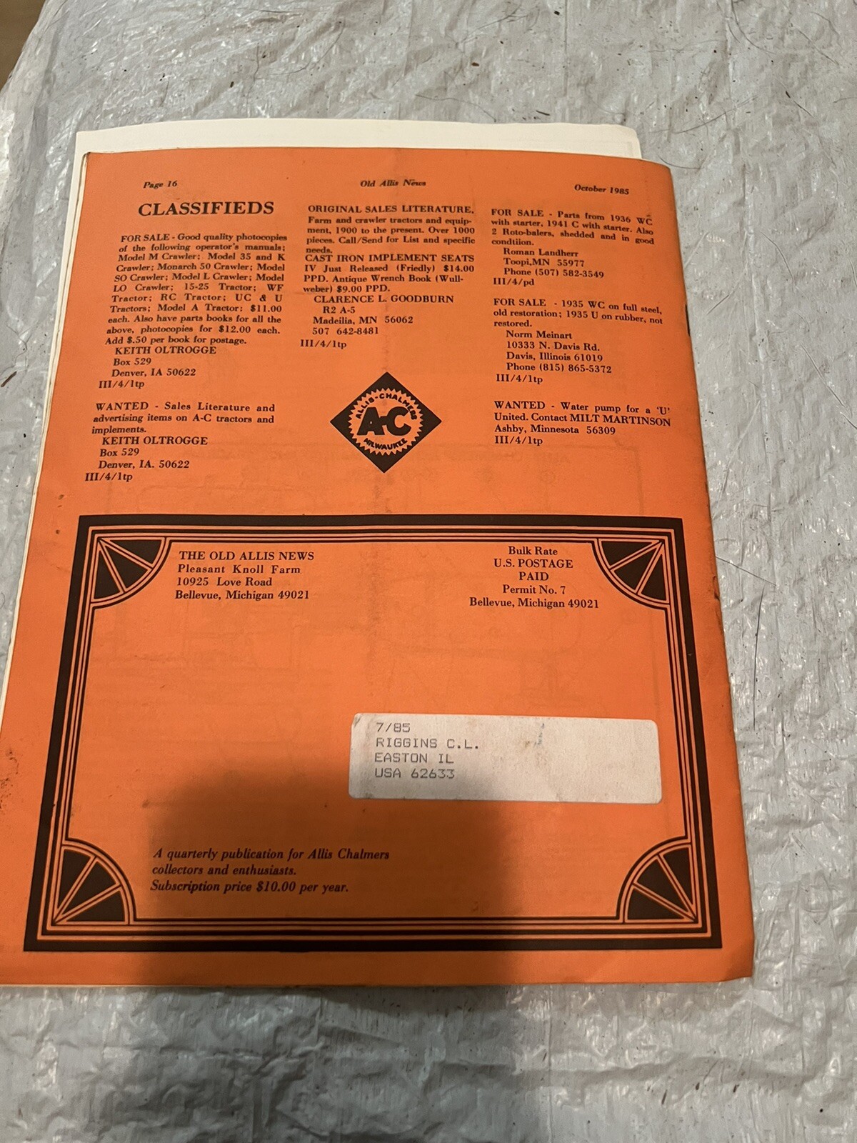 the old allis news october 1985 vintage farm agriculture literature