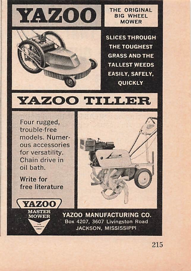 Yazoo Tiller Mower Print Ad Agriculture Advertising Jackson MS Vintage 1964