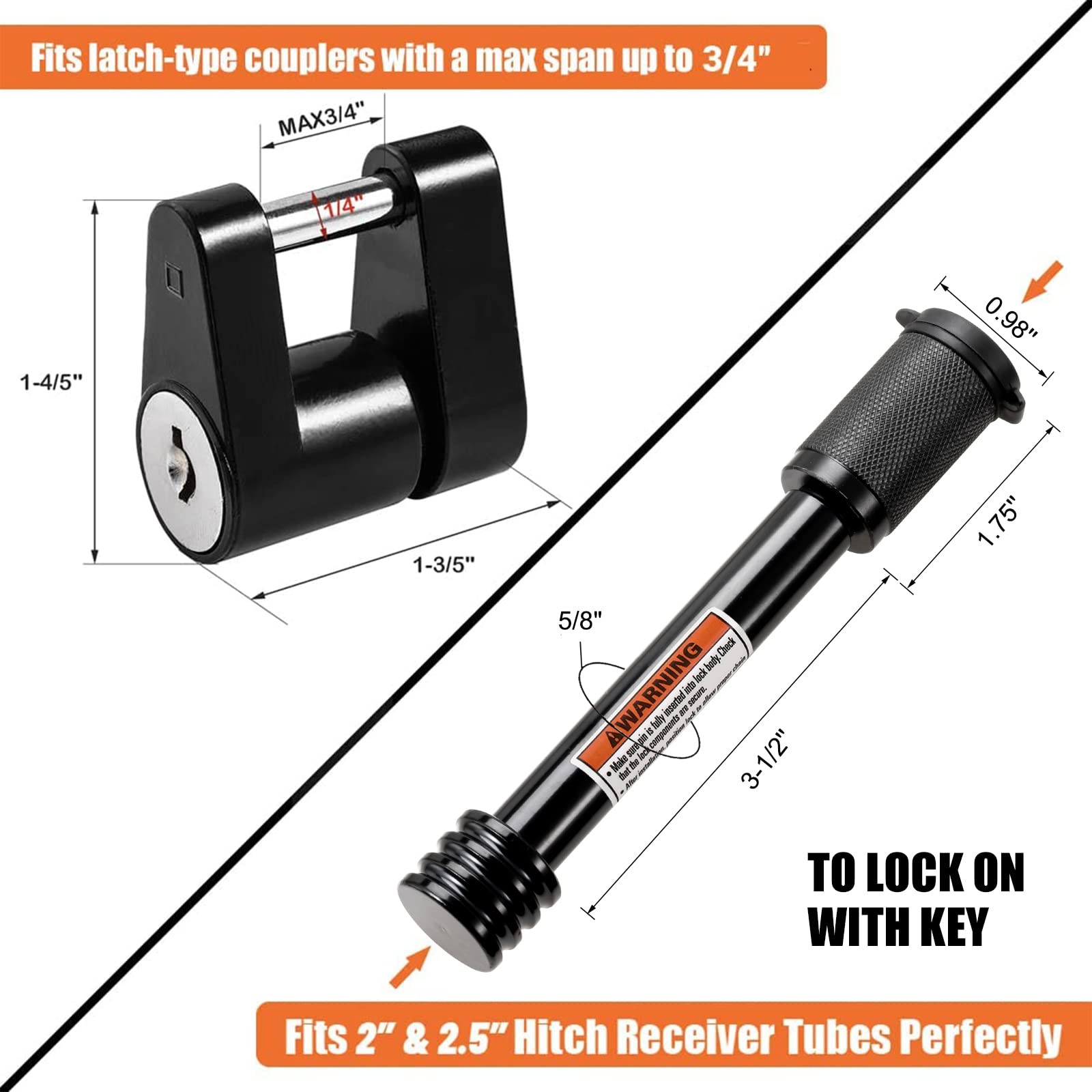 CZC AUTO Hitch Lock Set, Dia 5/8 Inch Trailer Receiver Black