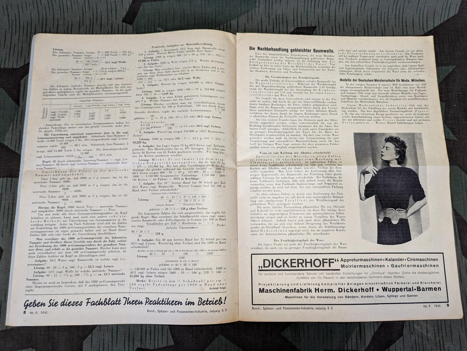Vintage WWII German May 1941 Machinery Trade Journal Textile Industry Magazine