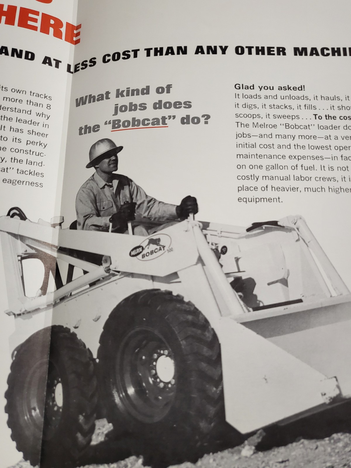 Vintage 1966 BROCHURE Melroe Bobcat M 500 Skid Steer Loader Kohler K662 Engine