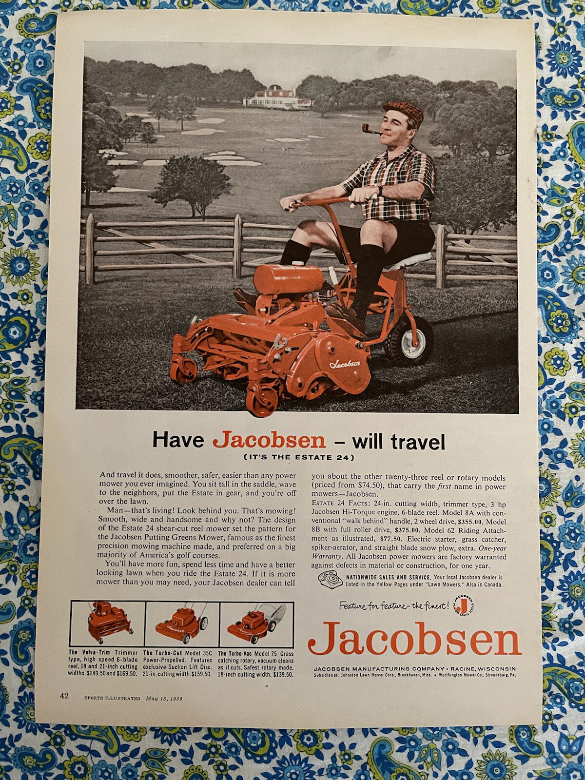 Vintage 1959 Jacobsen Estate 24 Reel Mower Print Ad