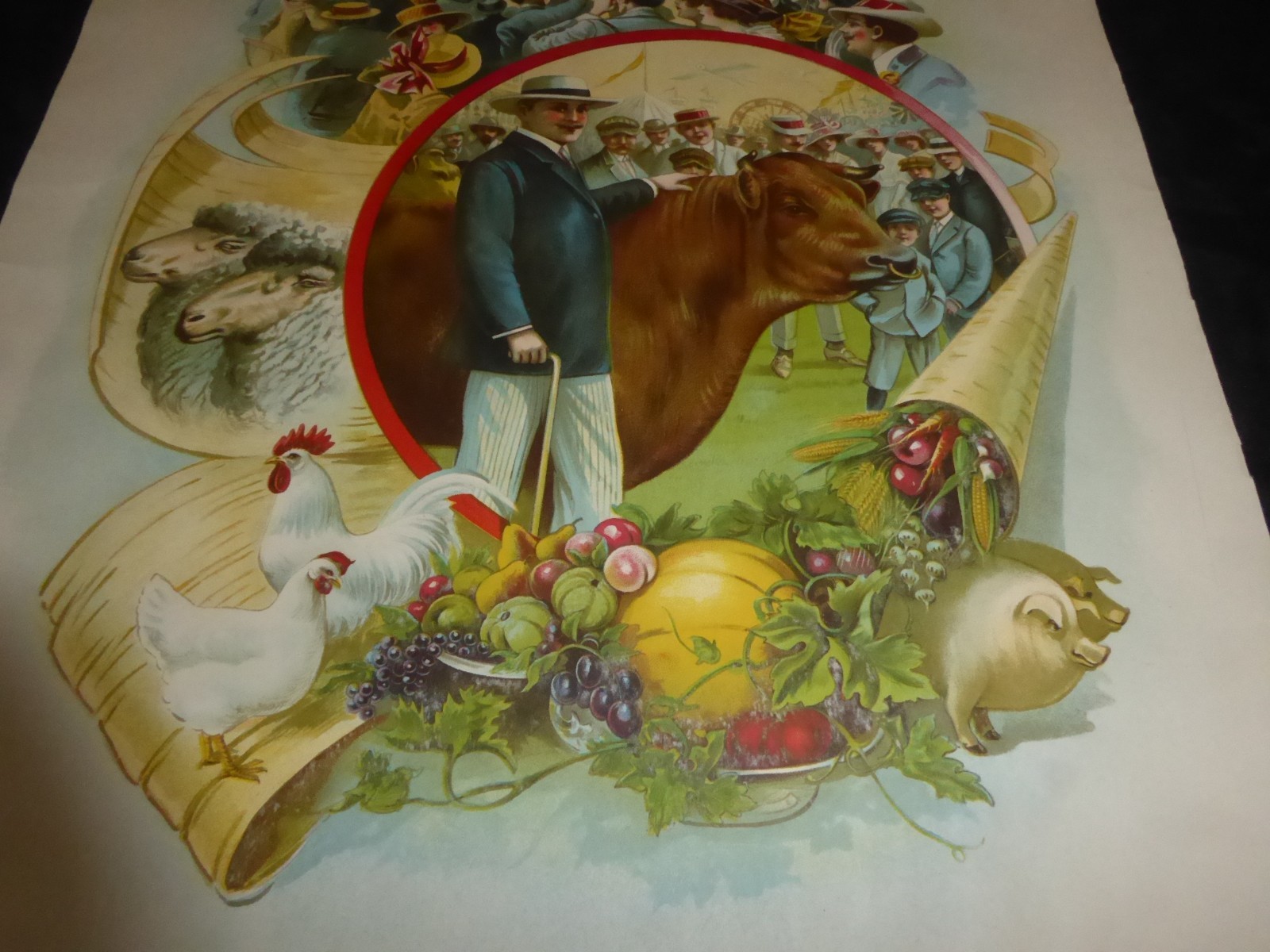 ORIGINAL ANTIQUE 1900 STONE LITHO HAYES STATE FAIR LIVESTOCK HORSE RACING POSTER