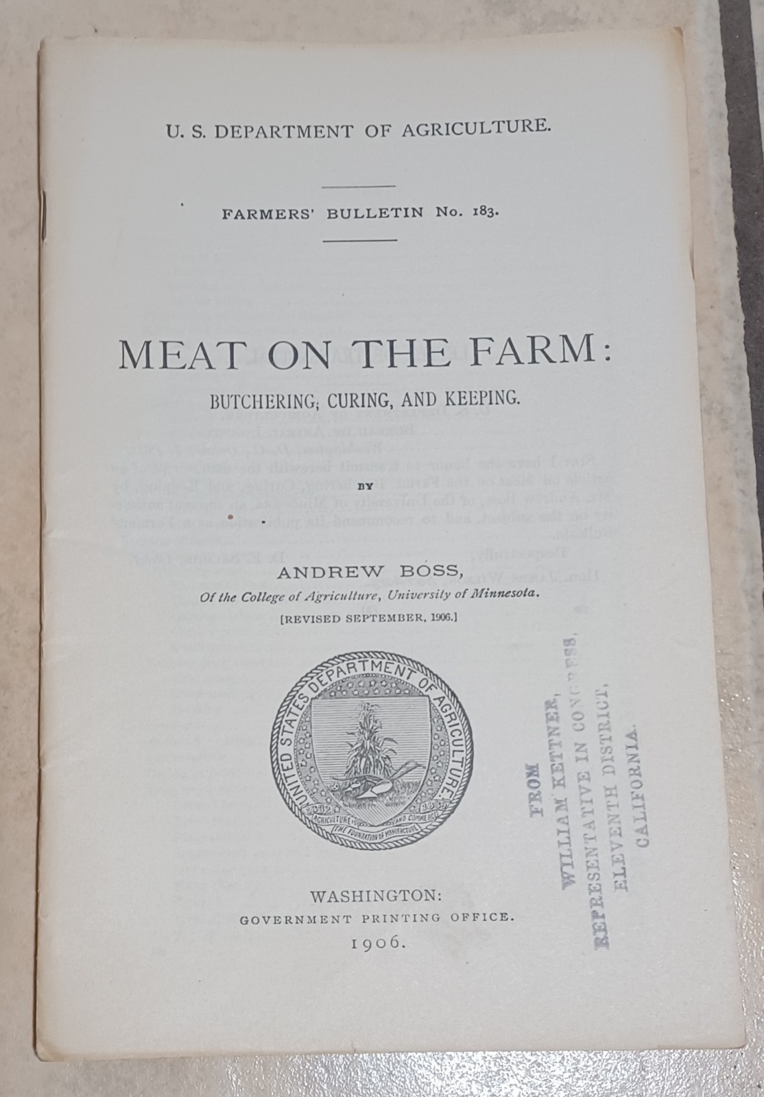 US Department Of Agriculture Meat On The Farm 1906 Pamphlet C4