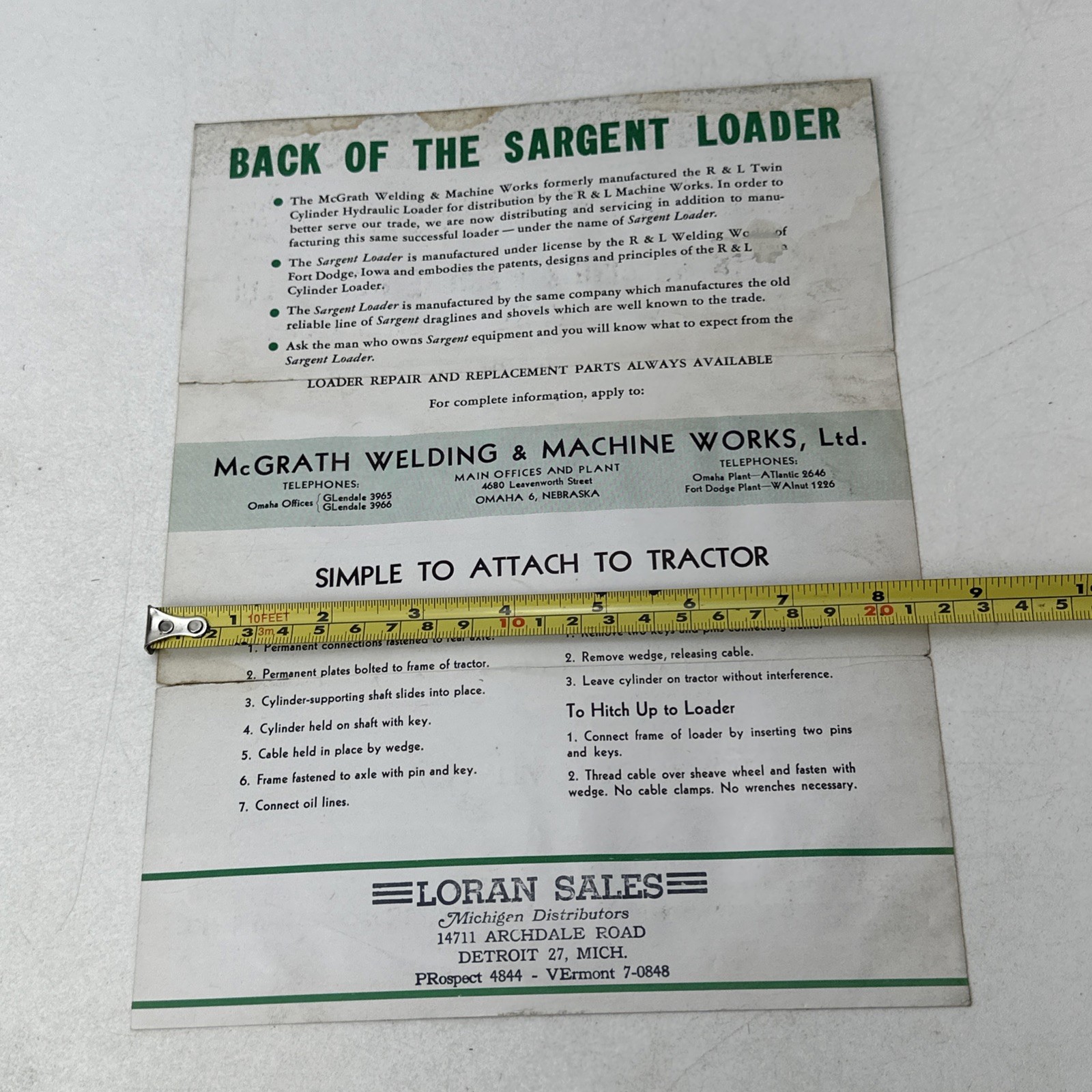 Sargent Hydraulic Twin Cylinder Loader McGrath Welding Omaha Nebraska Ad Paper