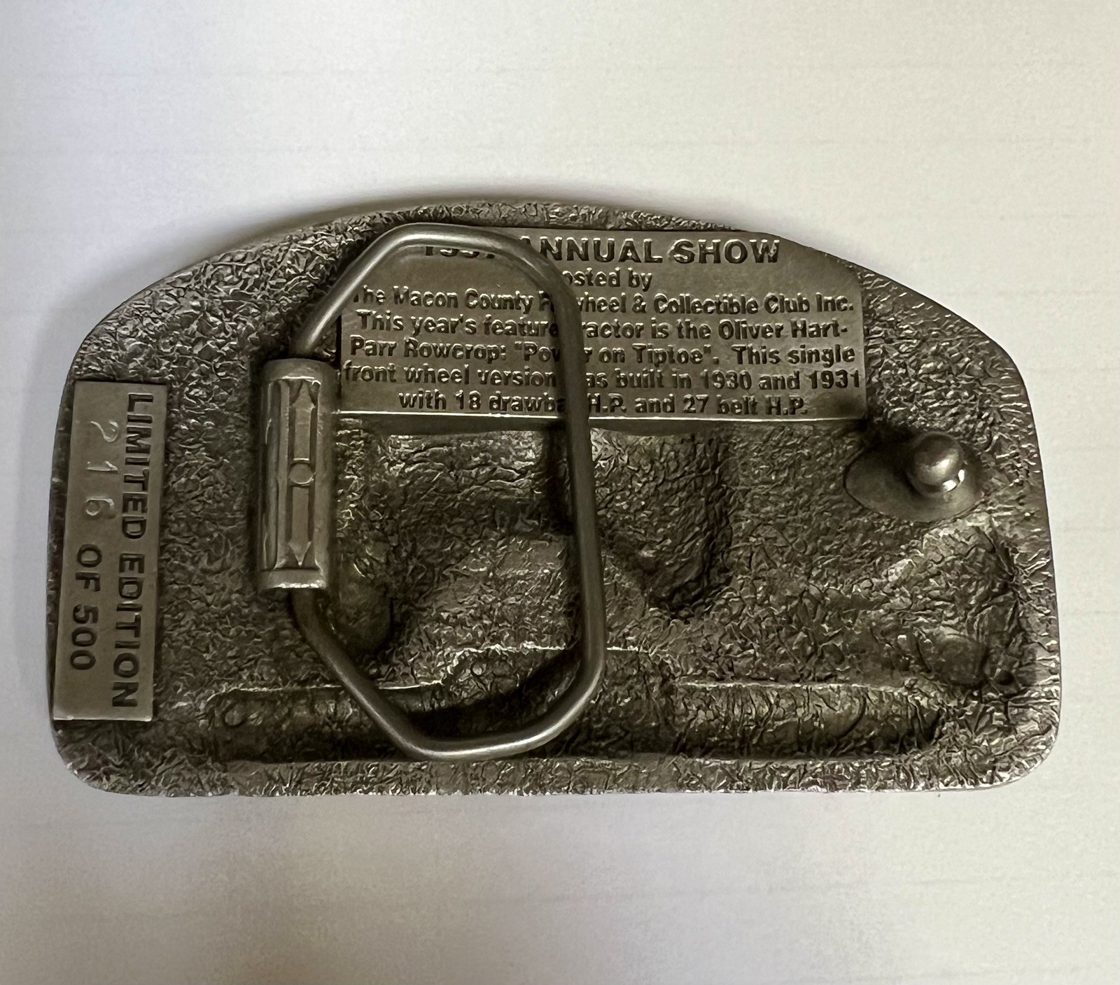 Oliver Hart-Parr Row Crop 1997 Belt Buckle Limited Edition # 216/500