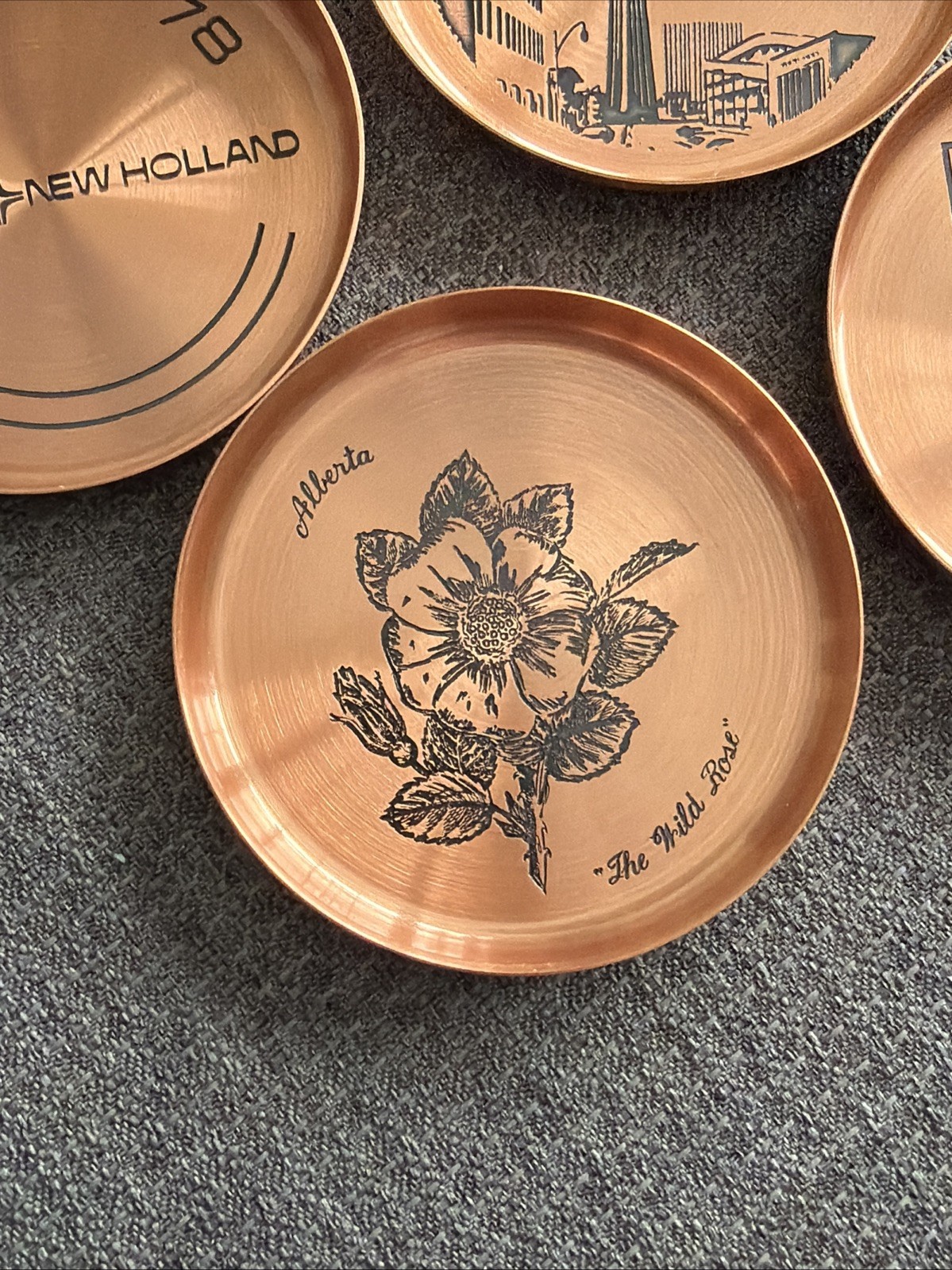 4 Vint. 1978 Sperry New Holland Copper Coasters Calgary, Alberta Fantasy Copperw