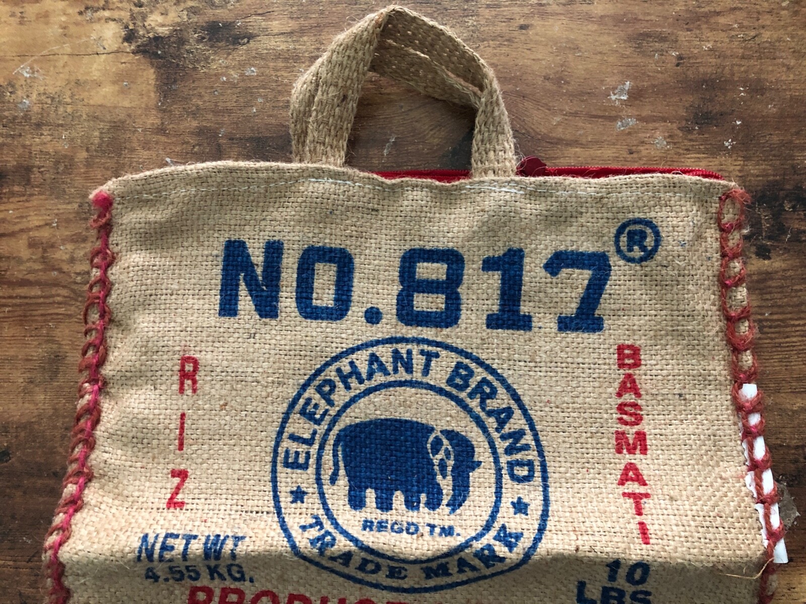 Vintage ELEPHANT BRAND #817 Burlap Bag Handmade Purse Amritsar India 10lbs Rice