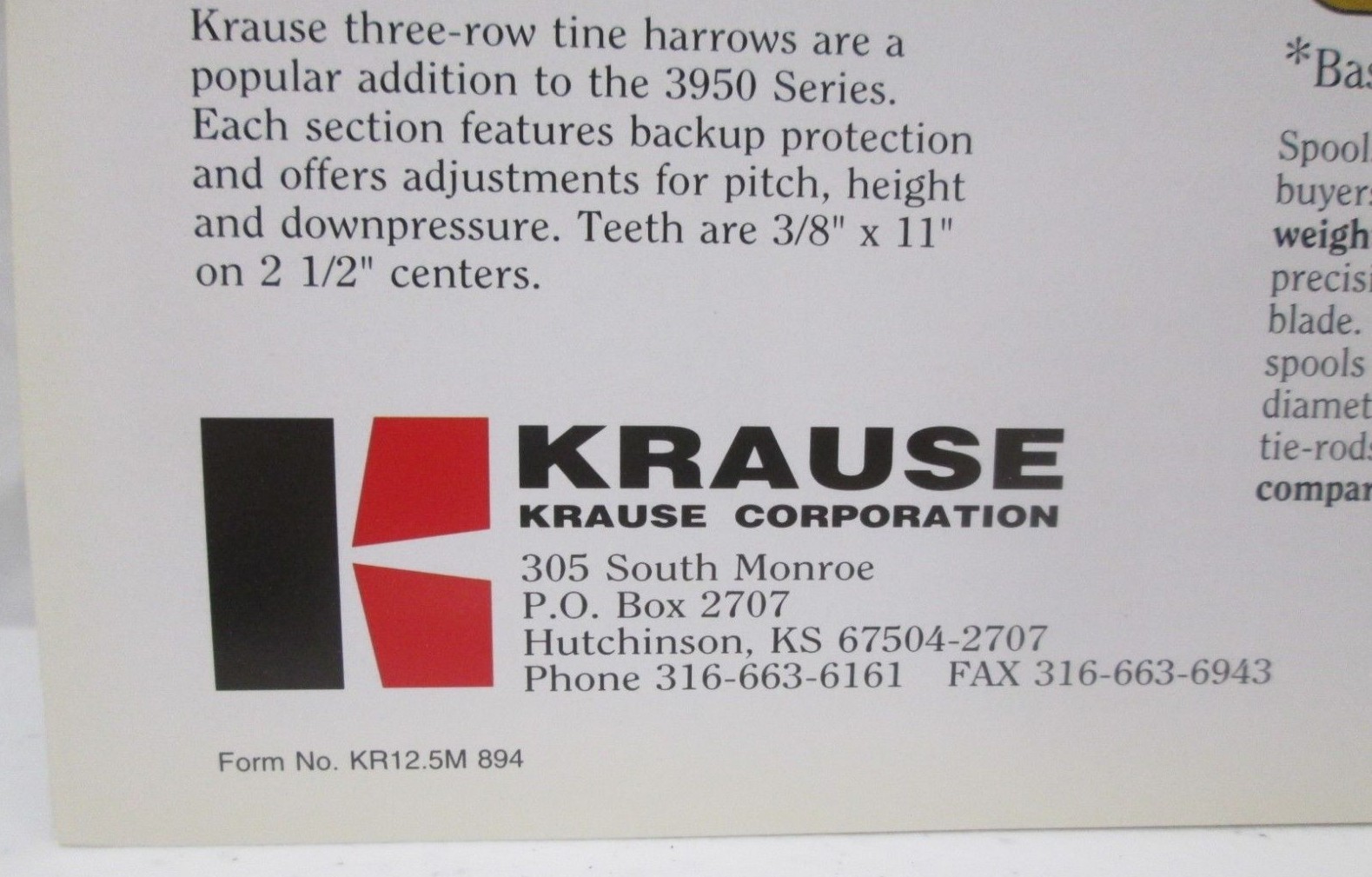 Krause Tandem Disc Harrow 3 Section 18-27 ft 3950 Series Flex Wing Brochure