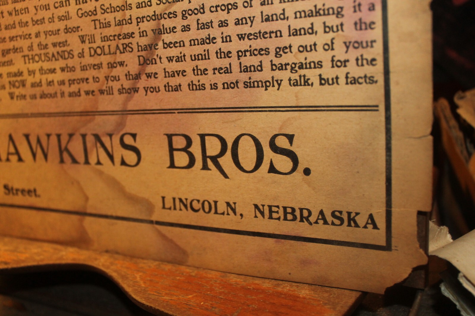 Antique Western Land Sale Handbill Poster Hawkins Bros Lincoln Nebraska Colorado