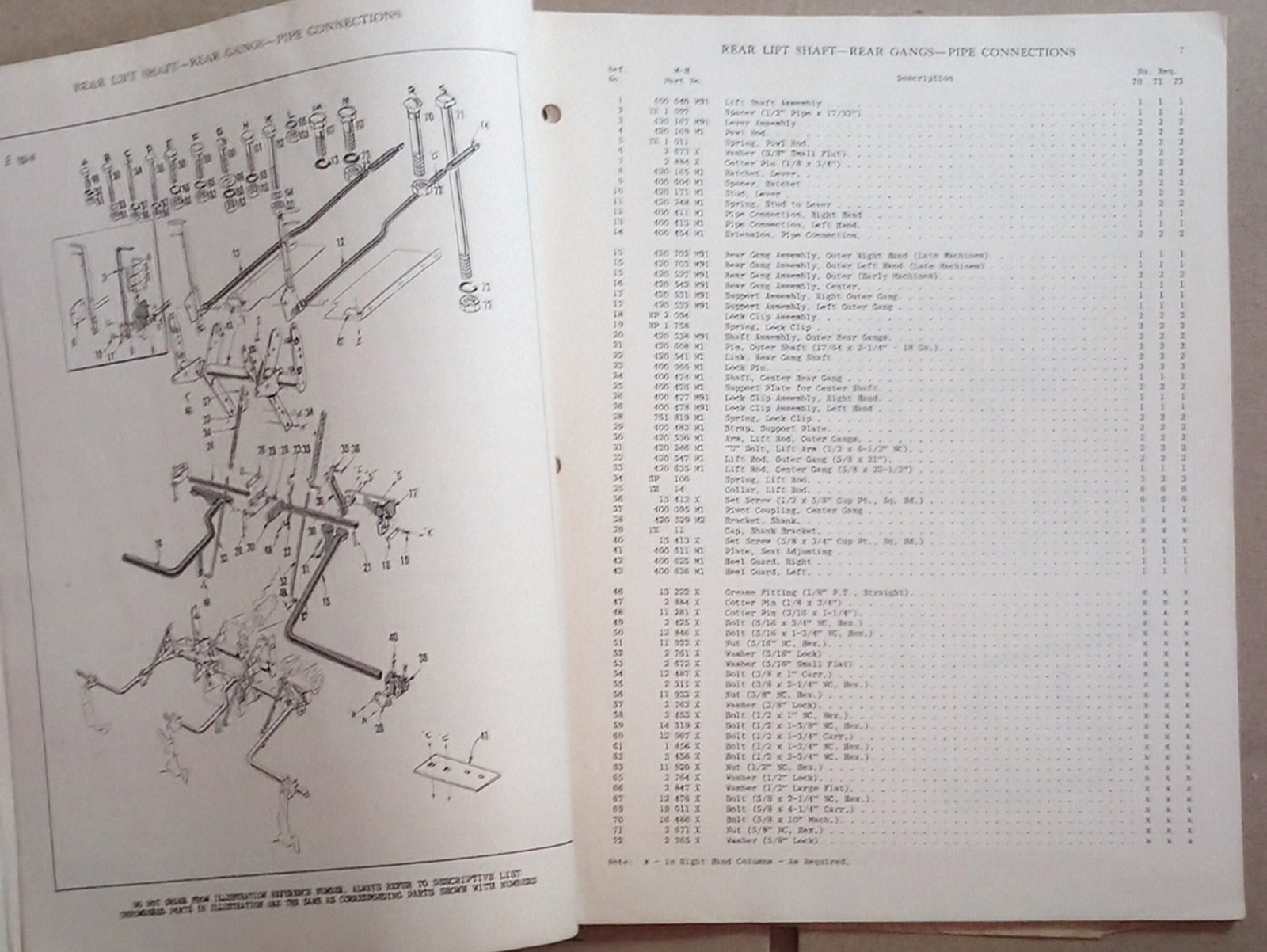1952 Massey Harris 4 Row Cultivators #70 Spring Trip #71 Spring Tooth #73Skiprow