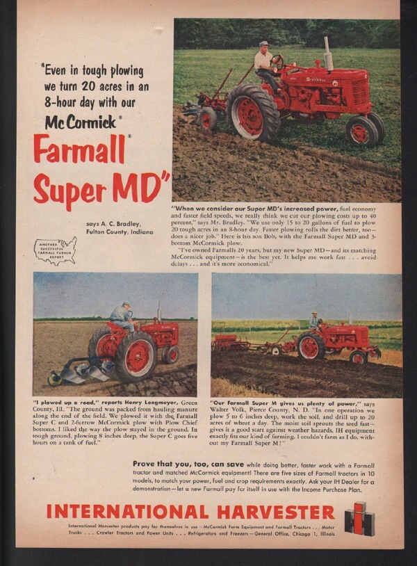 1950&rsquo;S INTERNATIONAL HARVESTER McCORMICK FARMALL TRACTOR FARM AD20466