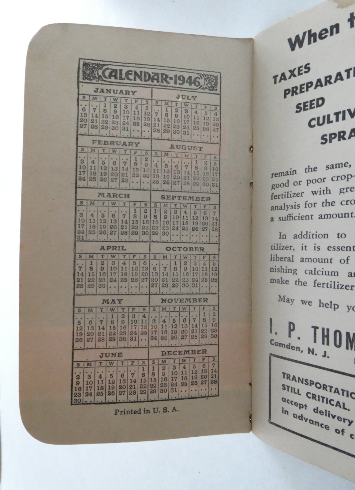 I.P.T. Fertilizer 4 1946 I.P. Thomas & Sons New Jersey Advertising Notebook