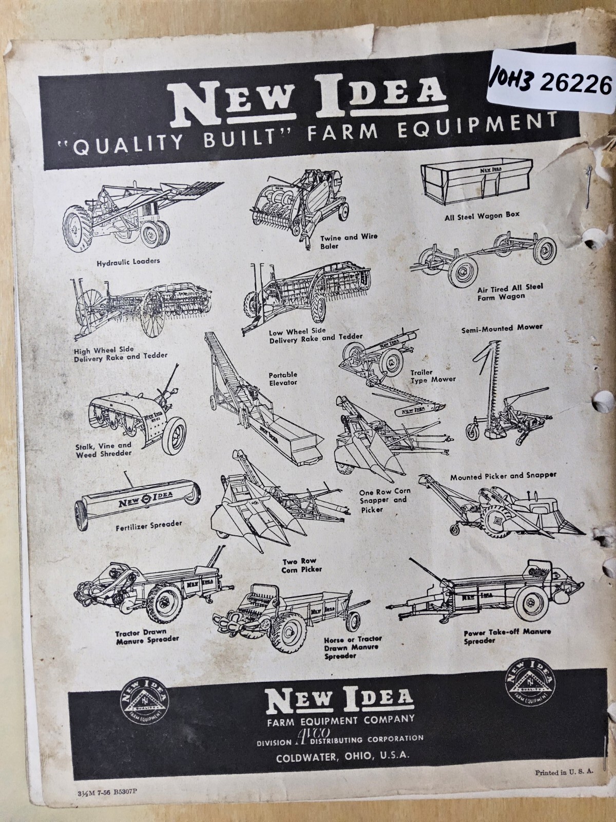 New Idea Mounted Corn Picker, Supplement No. 166, use with #P162, 1956 vintage