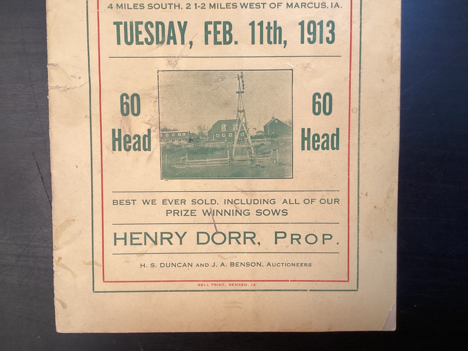 1913 Poland China Sows Sale Catalogue, Henry Dorr, Marcus IA