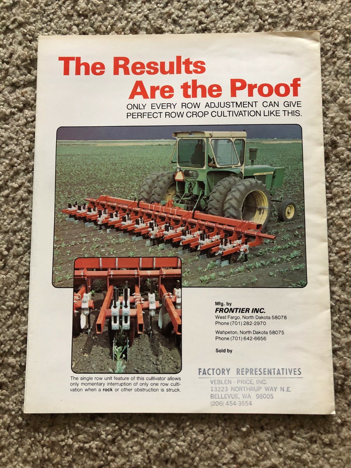 1977 Frontier INC. Row Crop Cultivator, original sales literature.