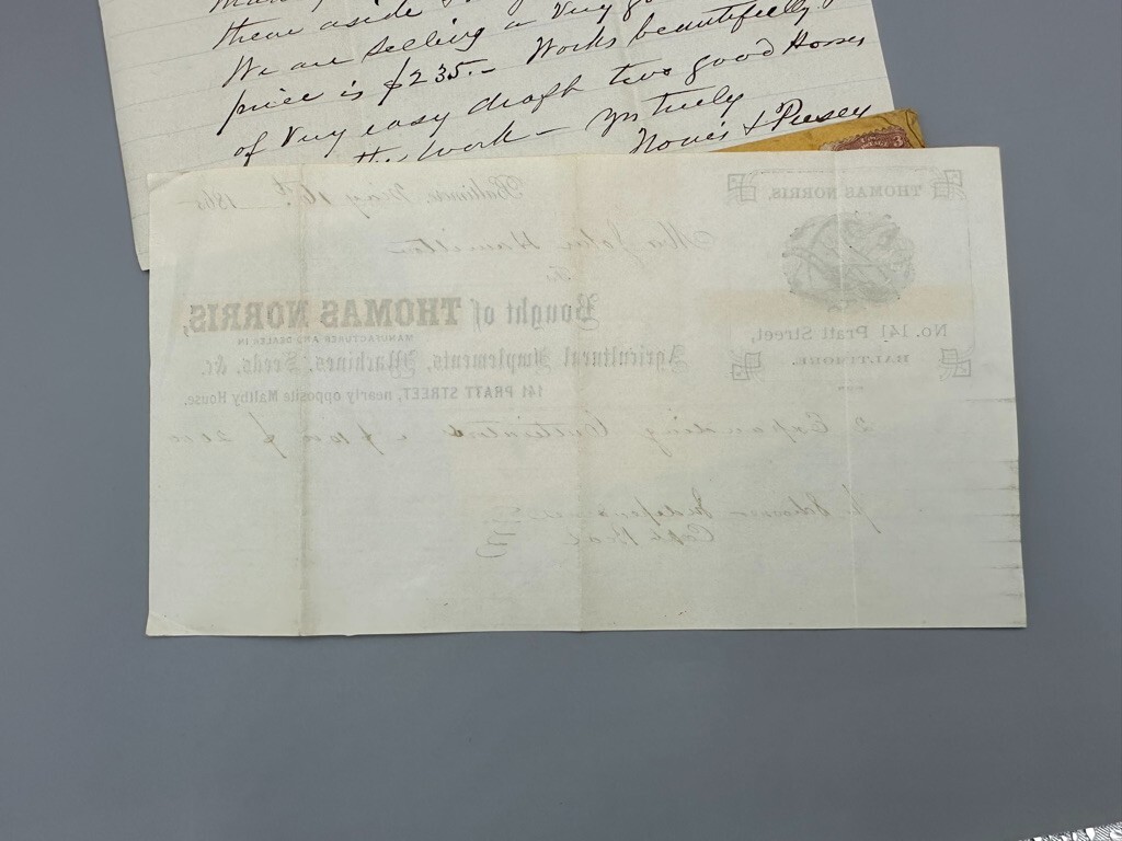 1865 Norris FARM Machinery Seeds Advertising Billhead BALTIMORE Postal Cover
